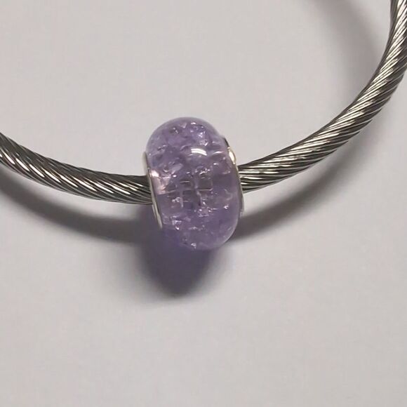 Purple "Crushed Glass" Charm for Pandora Style Bracelet - Picture 3 of 4